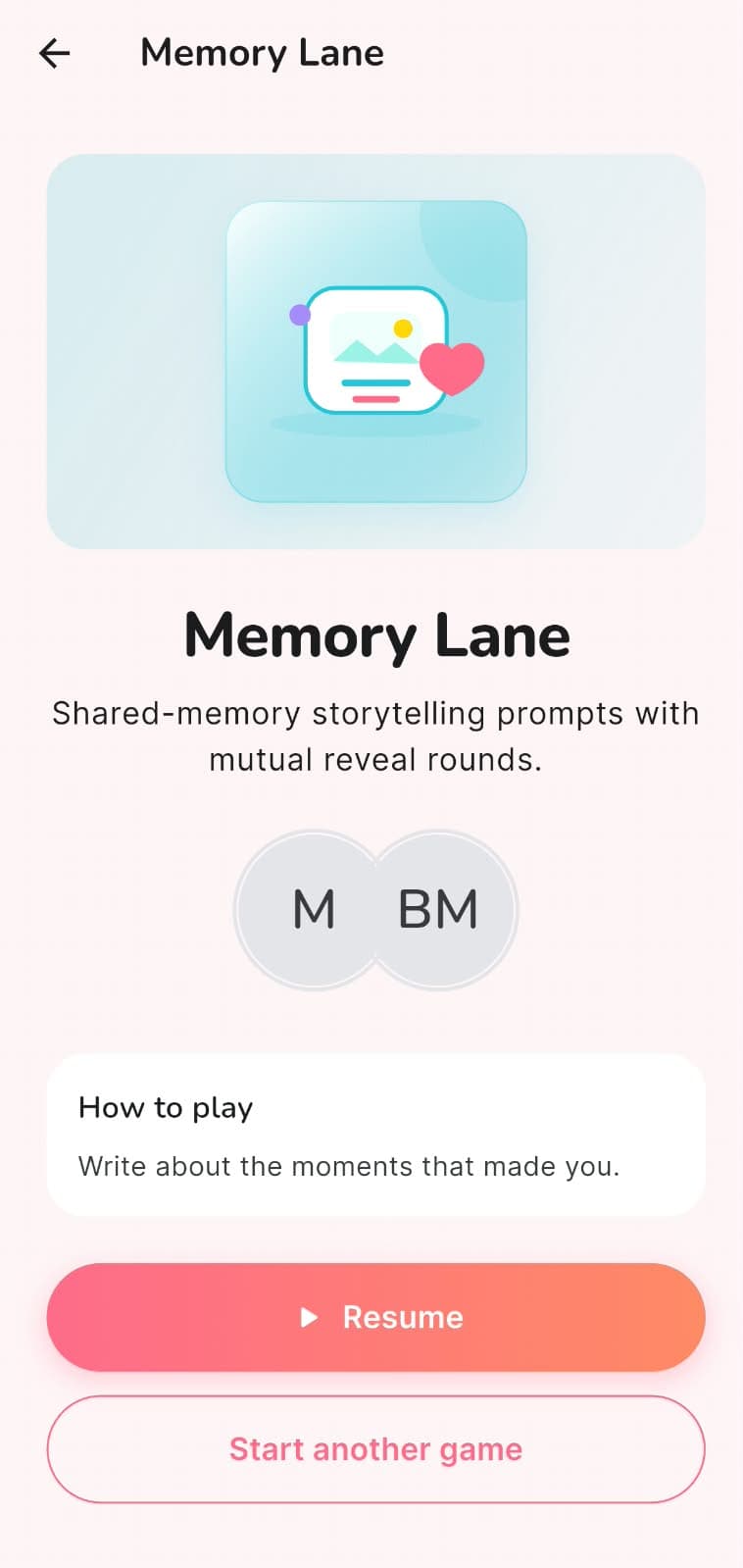 Loveton demo Memory Lane game screen